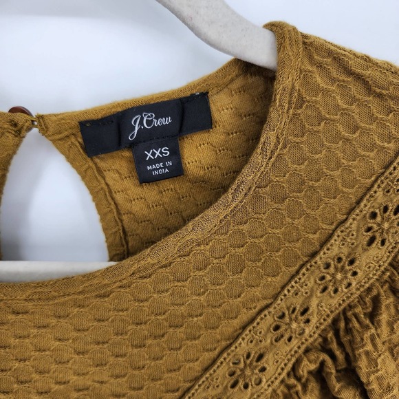 3/$25 J Crew Ruffle Trim Honeycomb Knit Top XXS Textured Eyelet Trim Brown AH926 - Picture 5 of 10
